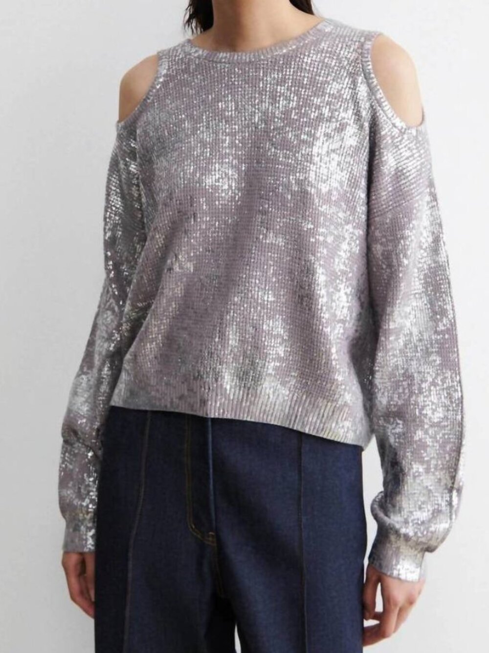 Rachel Comey Silver Open Shoulder Ojai Sweater Medium